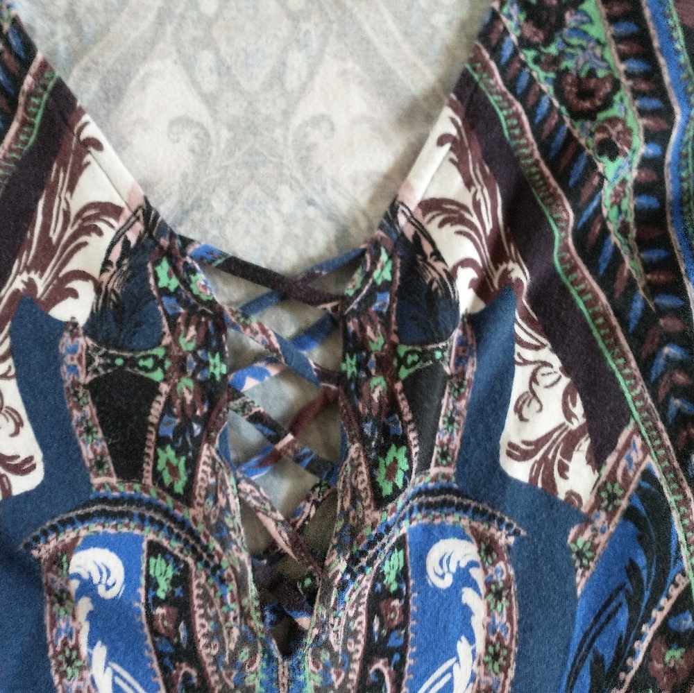 FREE PEOPLE Pick A Place Bodysuit Lace Up Front Long Sleeve Paisley Print Small - Picture 3 of 5